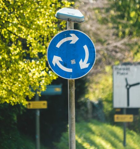 blue and white road sign